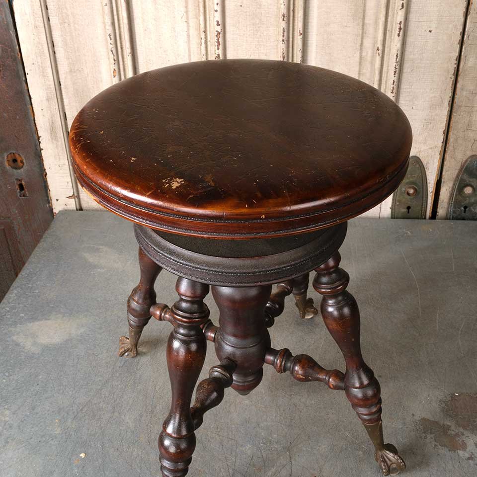 Antique Wood Swivel Stool w/ Glass Feet image 2