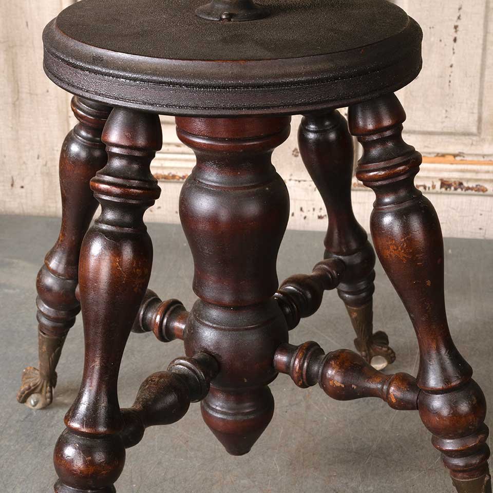Antique Wood Swivel Stool w/ Glass Feet image 3