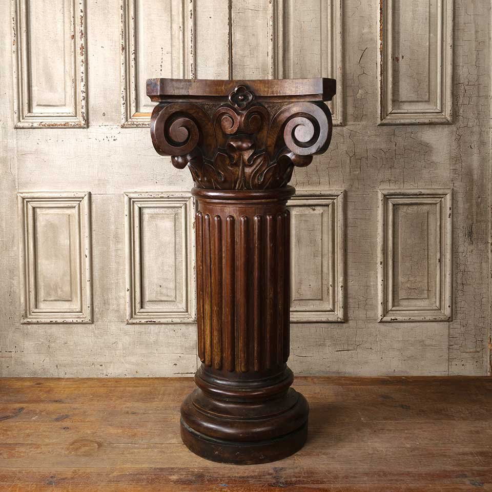 17x37 Carved Wood Engaged Column Pedestal image 1