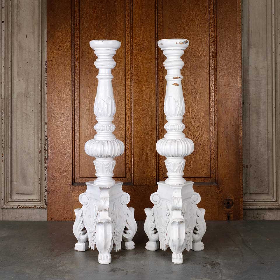 34" Carved Wood Candlesticks / Lamp Bases image 1