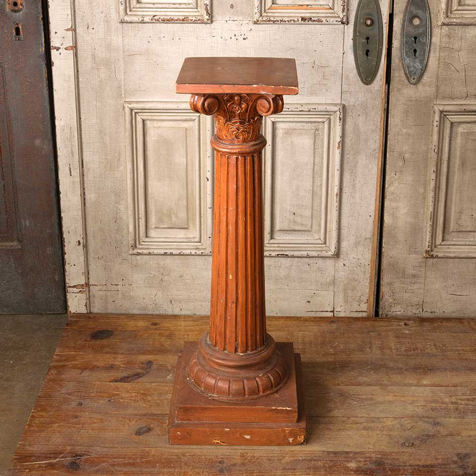 34" Antique Wood Column Pedestal Stand image 1