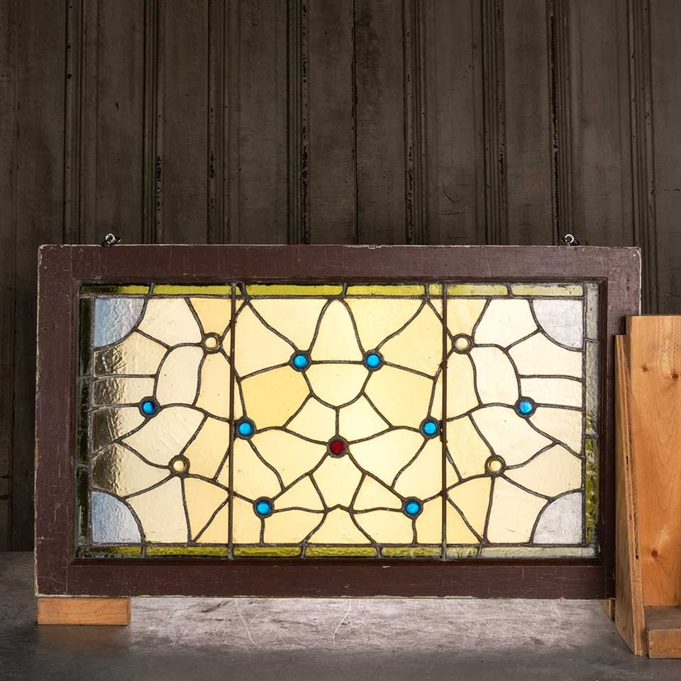 33x20 Antique Stained Glass Window Sash image 1