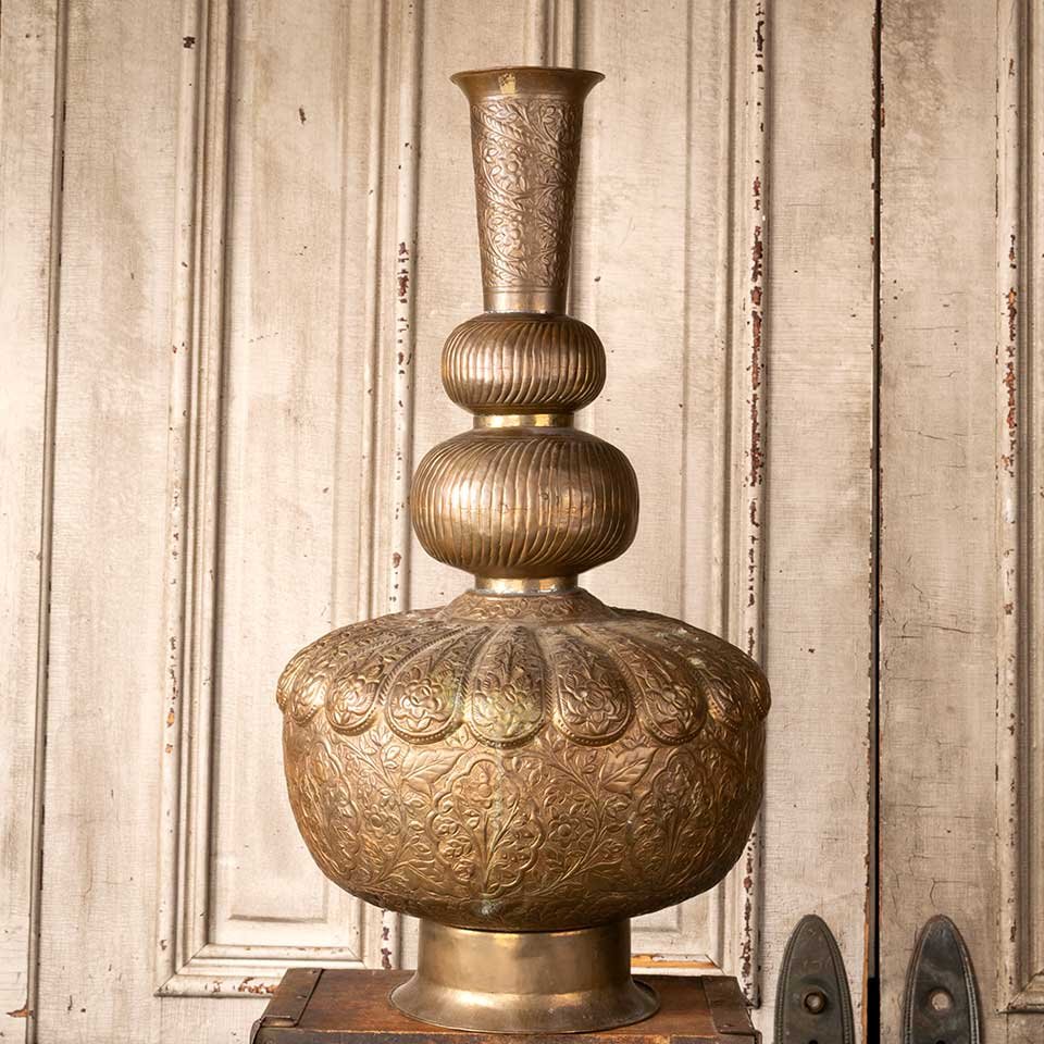14x27 Large Vintage Ornate Brass Vase image 1