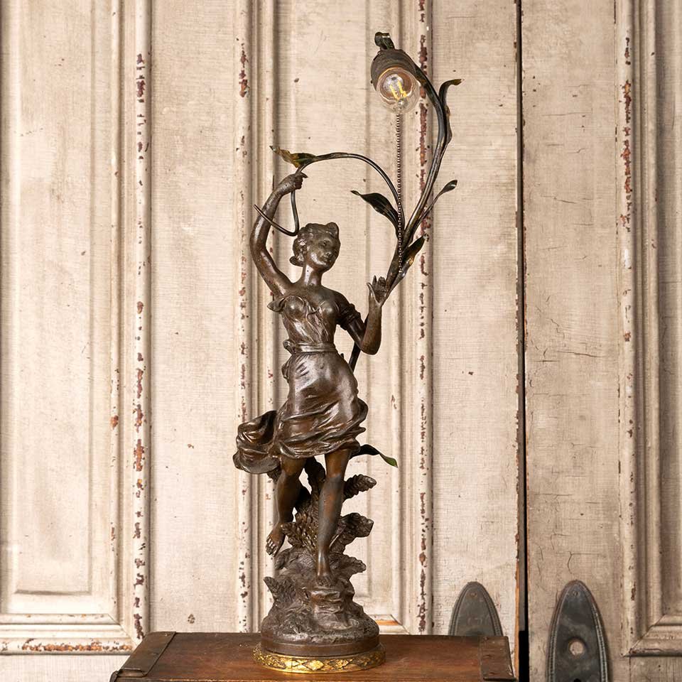 24" Art Nouveau Figural Newel Post Lamp image 1