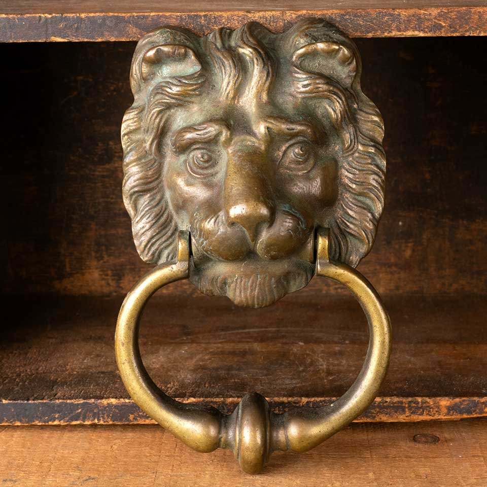 5x8 Vintage Cast Brass Lion Door Knocker image 1