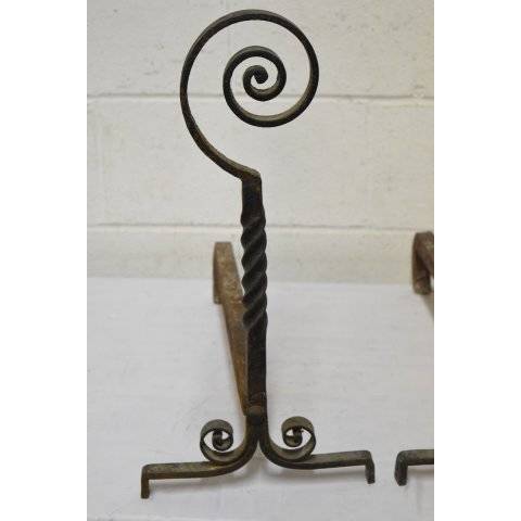 #20365 Antique Wrought Iron Fireplace Andirons image 3