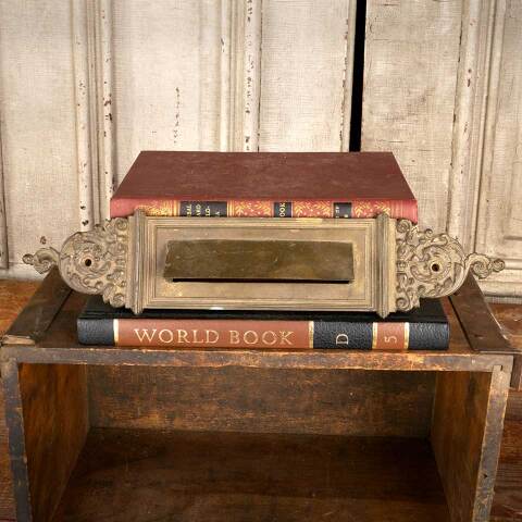 #23983 Antique Ornate Brass Door Mail Slot image 2