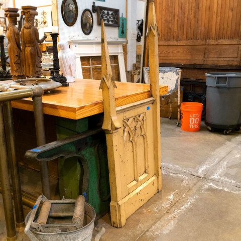 #38493 Salvaged Painted Oak Carved Gothic Panel image 3