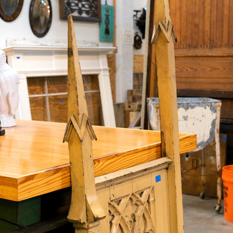 #38493 Salvaged Painted Oak Carved Gothic Panel image 4