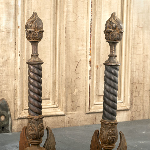 #40522 Antique Griffin Fireplace Andiron Fronts image 2