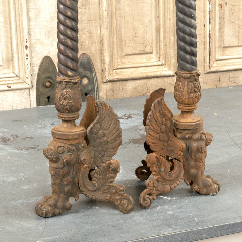 #40522 Antique Griffin Fireplace Andiron Fronts image 3