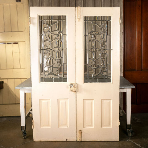#42505 52x80 Salvaged Antique Ornate Leaded Glass Doors image 5