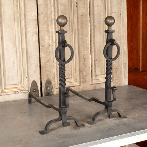 #42809 Antique Wrought Iron Fireplace Andirons image 5