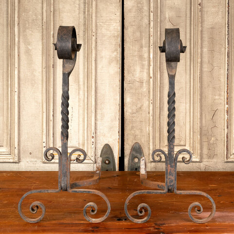 #42890 Antique Wrought Iron Fireplace Andirons image 2