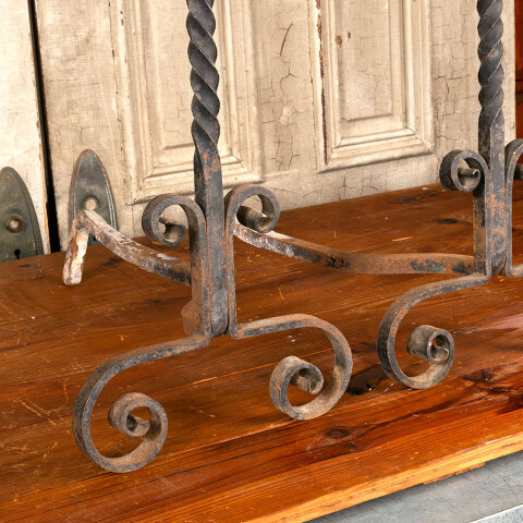 #42890 Antique Wrought Iron Fireplace Andirons image 4