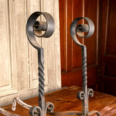 #42890 Antique Wrought Iron Fireplace Andirons image 5