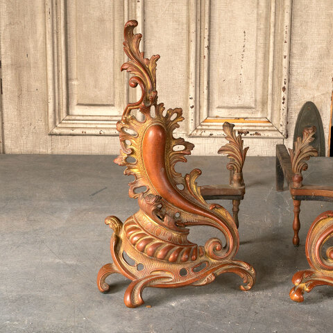 #43955 French Rococo Style Brass Fireplace Andirons image 3
