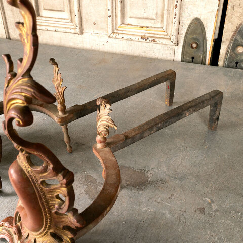 #43955 French Rococo Style Brass Fireplace Andirons image 7