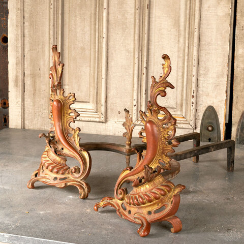 #43955 French Rococo Style Brass Fireplace Andirons image 2
