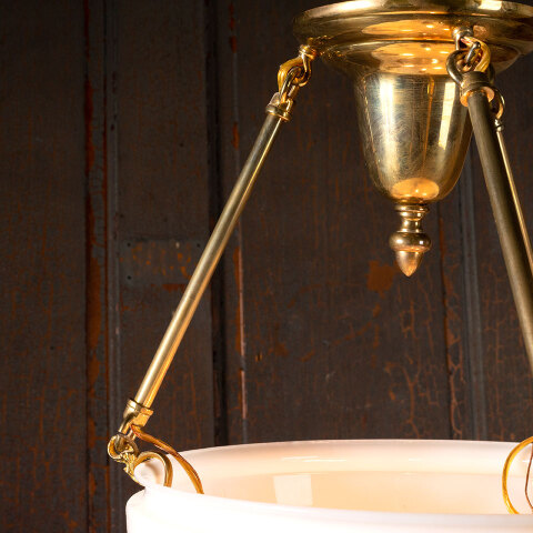 #43972 3 Light Brass Chandelier w/ Milk Glass Shade image 3