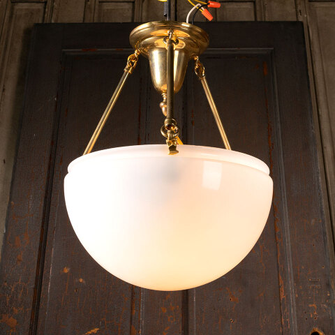 #43972 3 Light Brass Chandelier w/ Milk Glass Shade image 4