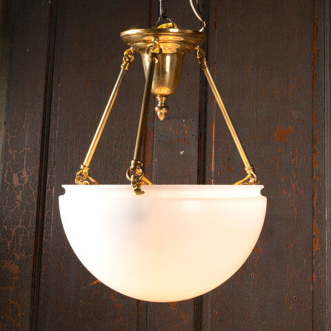 #43972 3 Light Brass Chandelier w/ Milk Glass Shade image 5