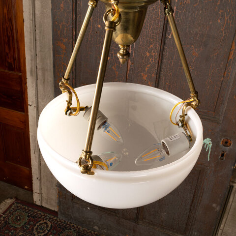 #43972 3 Light Brass Chandelier w/ Milk Glass Shade image 6