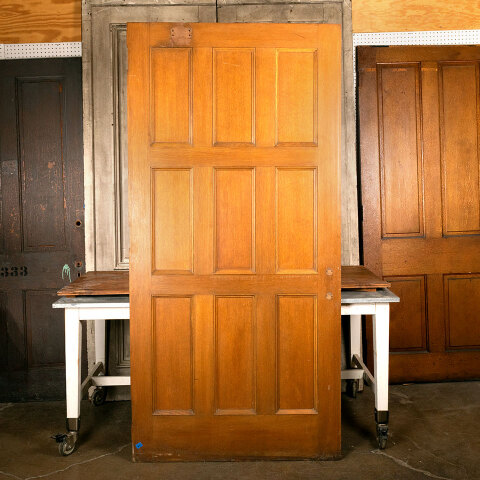 #43994 43x90 Salvaged Vintage 9 Panel Oak Door image 5