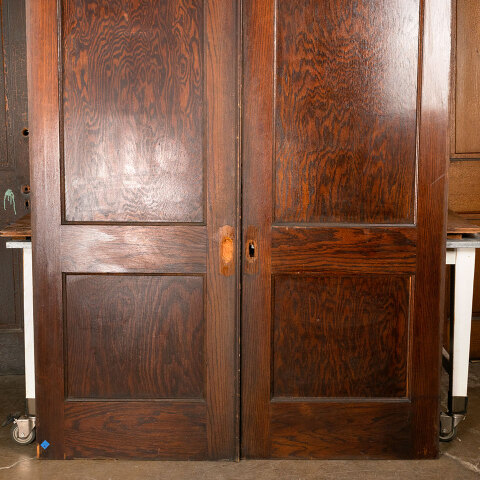 #44091 61x90 Antique 2 Panel Oak Pocket Doors image 7