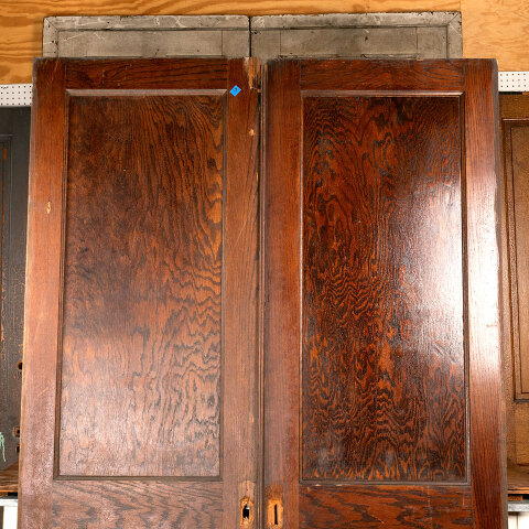 #44091 61x90 Antique 2 Panel Oak Pocket Doors image 2