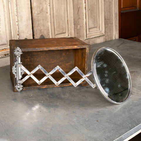 #45242 Antique Large Round Beveled Shaving Mirror image 7