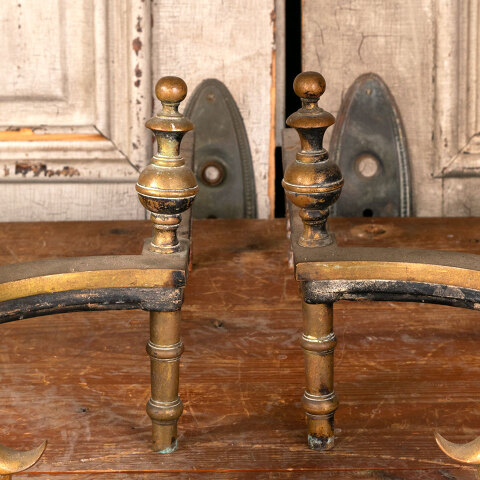 #45248 Antique Brass Fireplace Andirons image 4