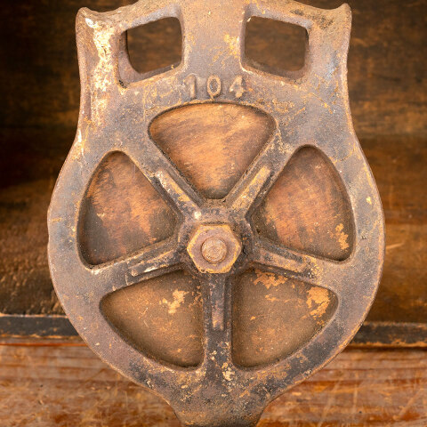 #45407 Antique Wood & Cast Iron Barn Pulley image 3