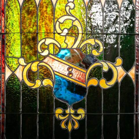 #47154 Antique Wood Framed Stained Glass Window image 2