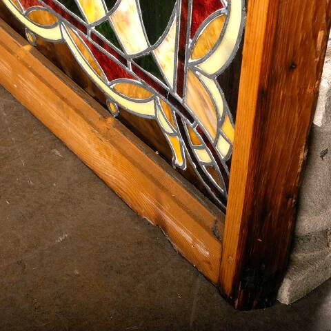 #47154 Antique Wood Framed Stained Glass Window image 4