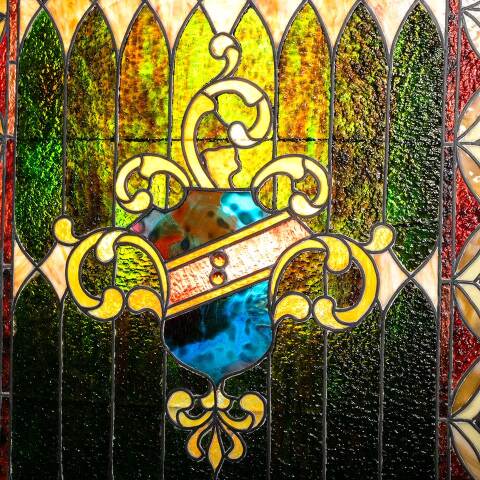 #47154 Antique Wood Framed Stained Glass Window image 6