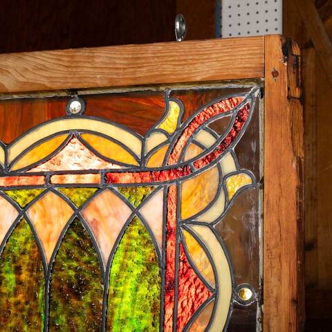 #47154 Antique Wood Framed Stained Glass Window image 7