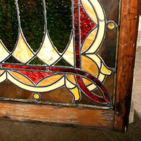 #47154 Antique Wood Framed Stained Glass Window image 8