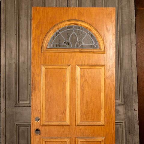 #47227 32x79 Antique Oak Leaded Glass Entry Door image 2