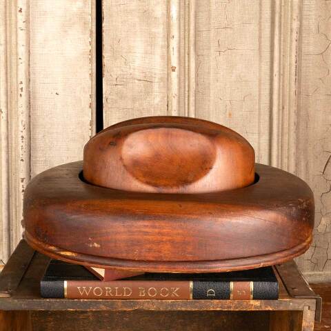 #47233 Antique Solid Wood 2 Piece Hat Form image 3