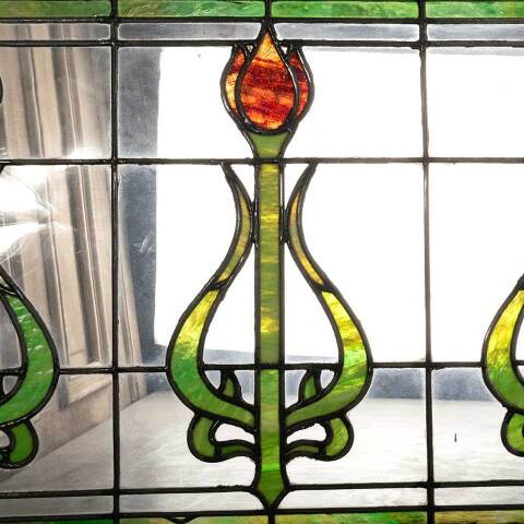 #47298 Salvaged Antique Stained Glass Tulip Window image 4