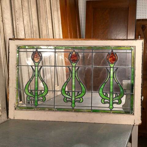 #47298 Salvaged Antique Stained Glass Tulip Window image 5