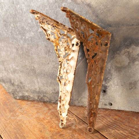 #47348 Antique Ornate Cast Iron Shelf Brackets Pair image 2