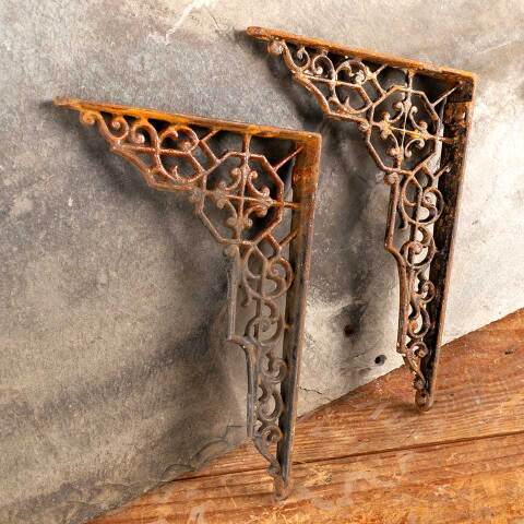 #47348 Antique Ornate Cast Iron Shelf Brackets Pair image 4
