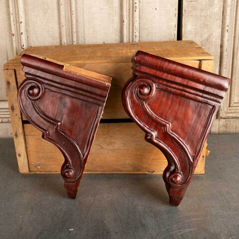 #47464 Pair of Carved Wood Corbel Shelf Brackets image 8