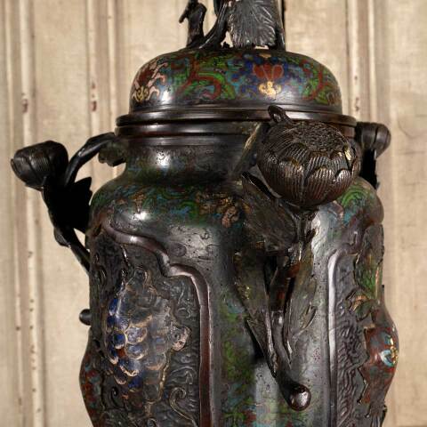 #47506 Antique Champleve Bronze & Enamel Vase image 3