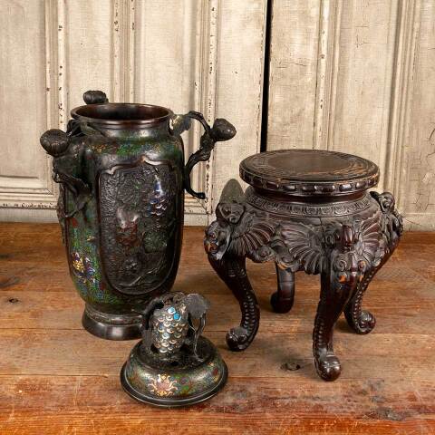 #47506 Antique Champleve Bronze & Enamel Vase image 5