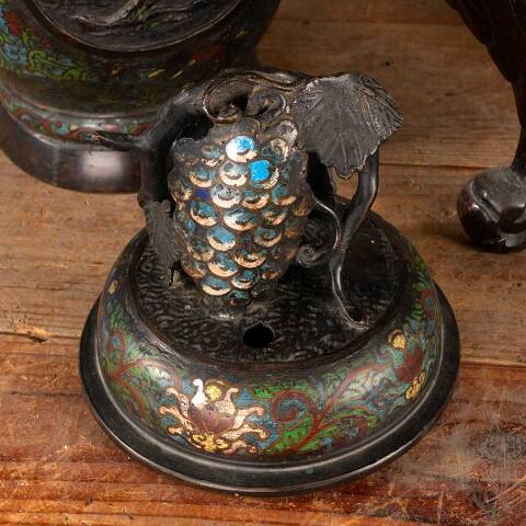 #47506 Antique Champleve Bronze & Enamel Vase image 6