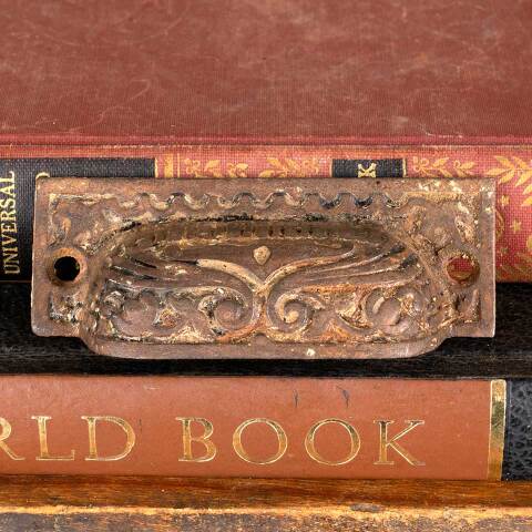 #47615 Antique Ornate Cast Iron Bin Pull Hardware image 3