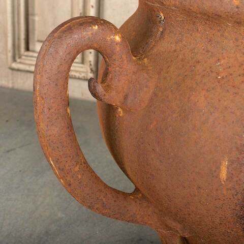 #47802 Antique Rusty Cast Iron Handled Garden Urn image 3